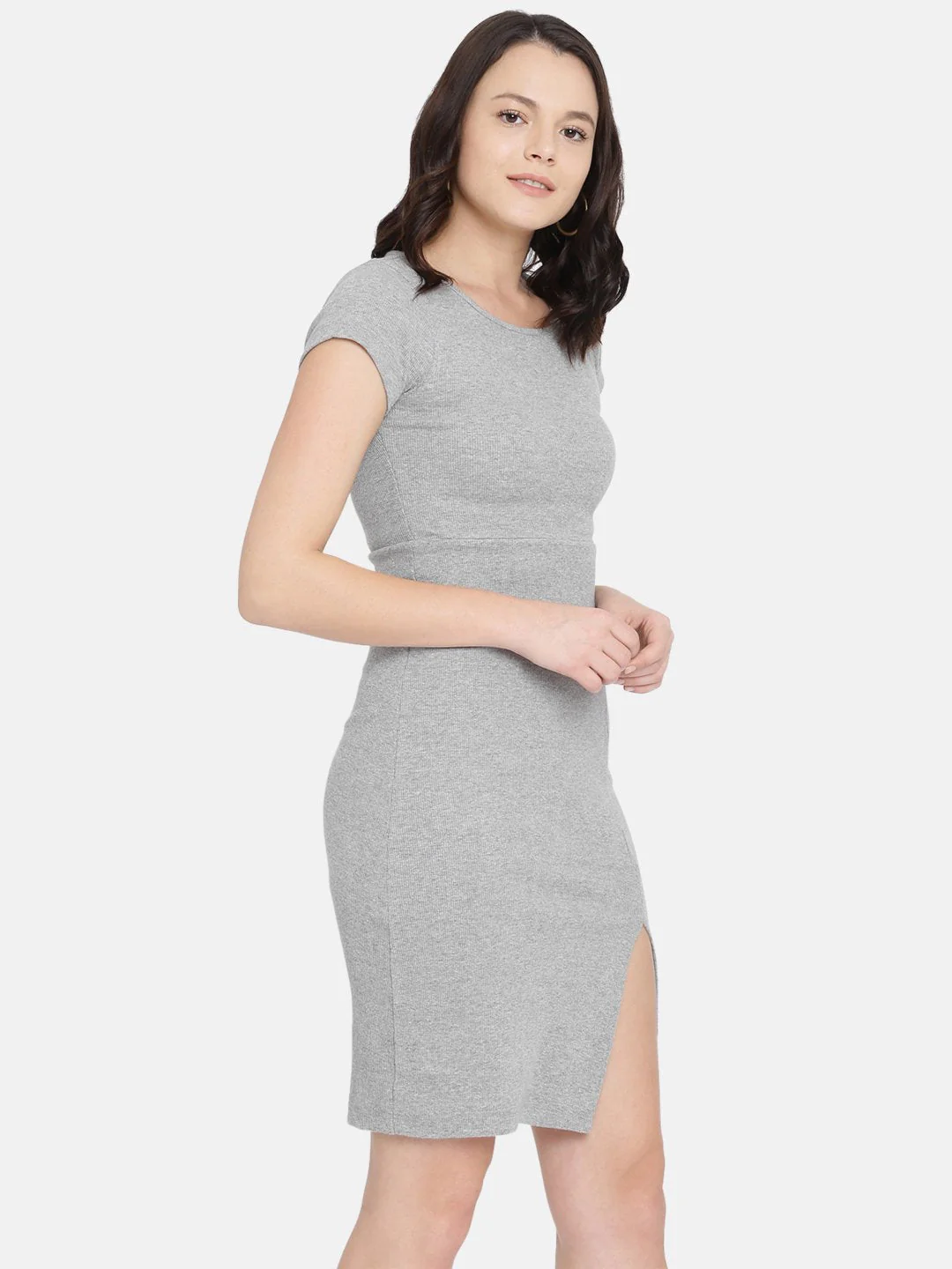 IS.U Grey Side Slit Ribbed Dress - Image 3