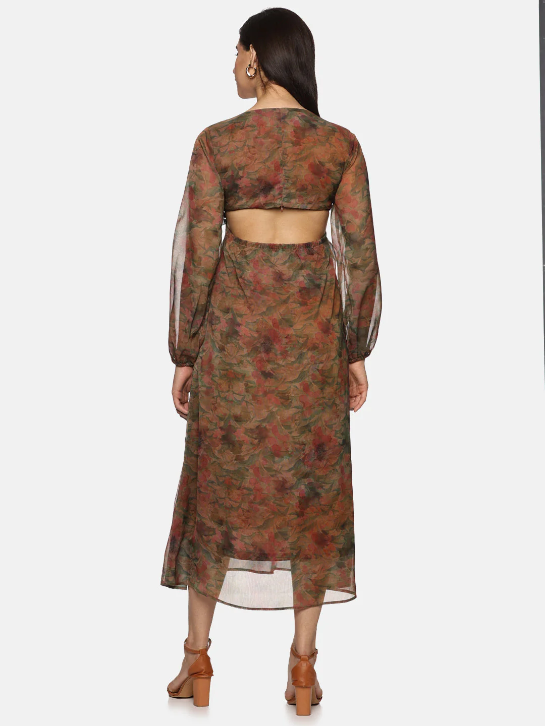 IS.U Floral Brown Cut Out Midaxi Dress - Image 2