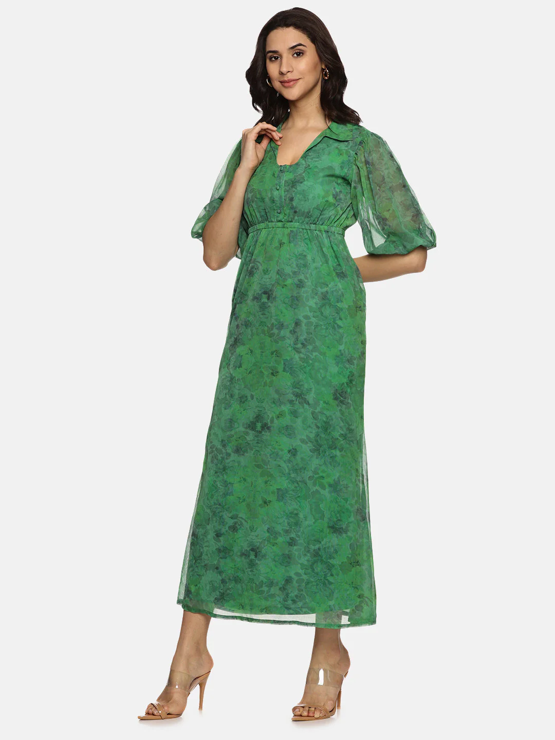 IS.U Floral Green Shirt Collared Maxi Dress - Image 3