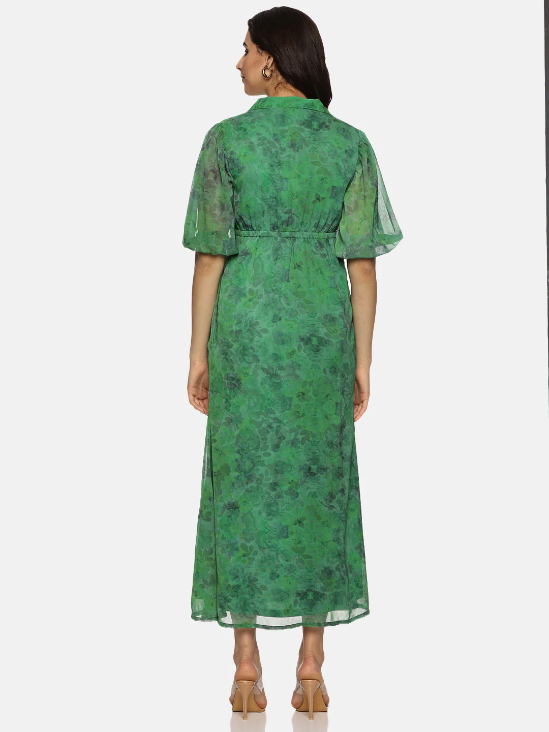 IS.U Floral Green Shirt Collared Maxi Dress - Image 4