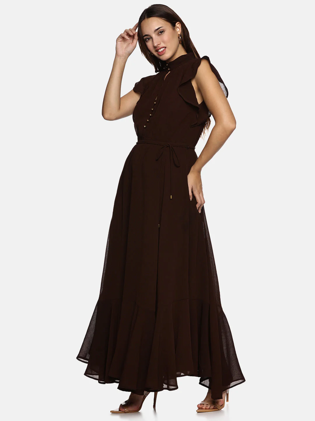 IS.U Floral Brown Frilled Dress - Image 5