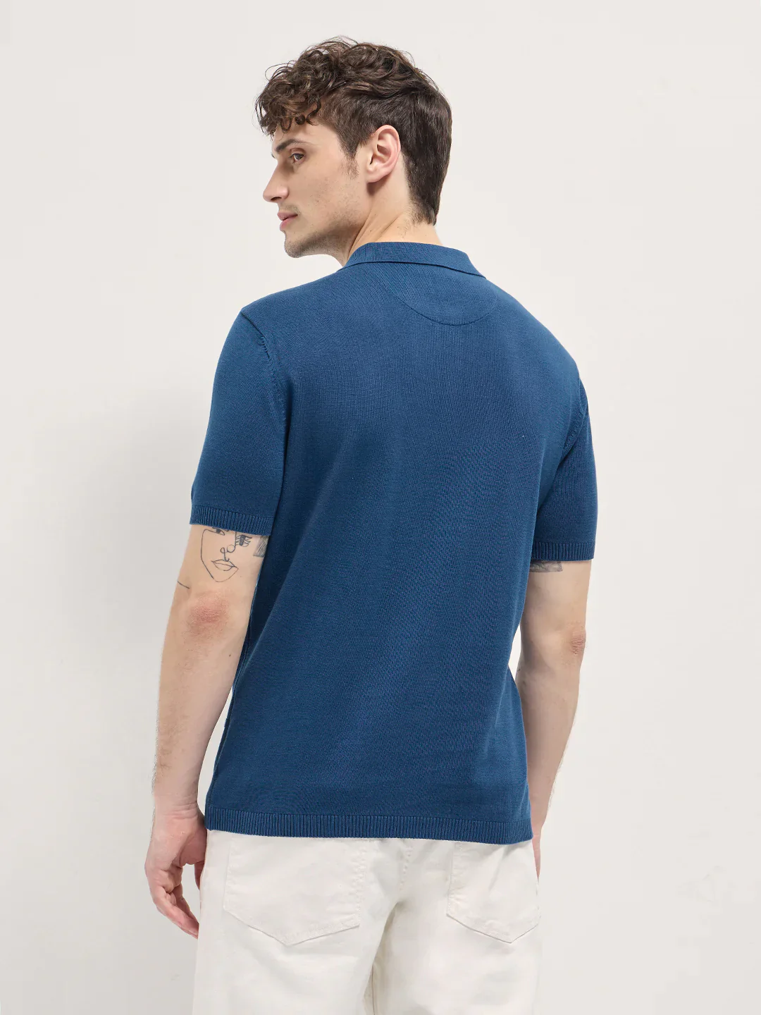 Men's Cotton Self Design Slim Fit Polo - Image 3