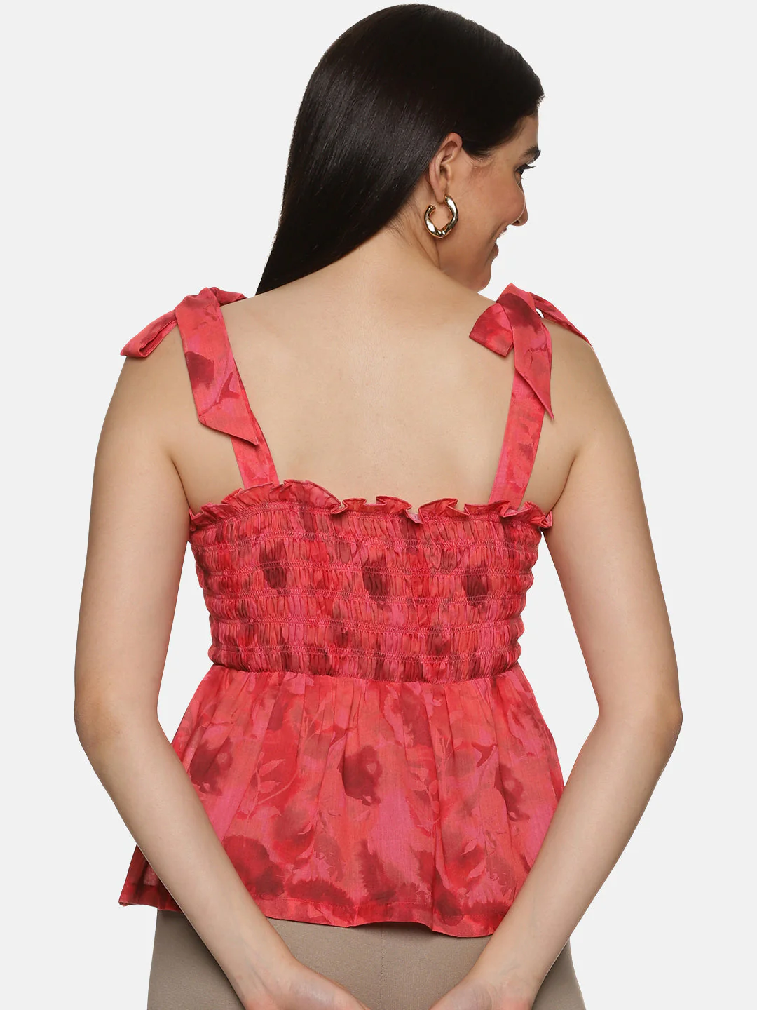 IS.U Abstract Red Tie-Up Peplum Top - Image 3