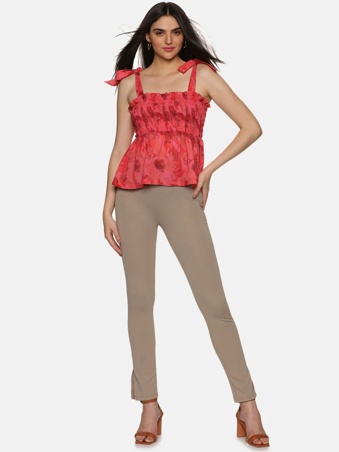 IS.U Abstract Red Tie-Up Peplum Top - Image 4