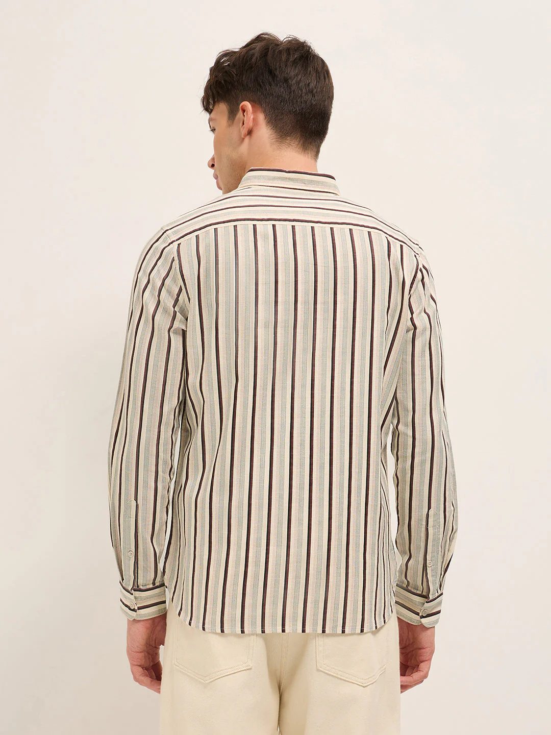 Multicolor Vertical Stripe Slim Fit Cotton Casual Shirt - Image 2