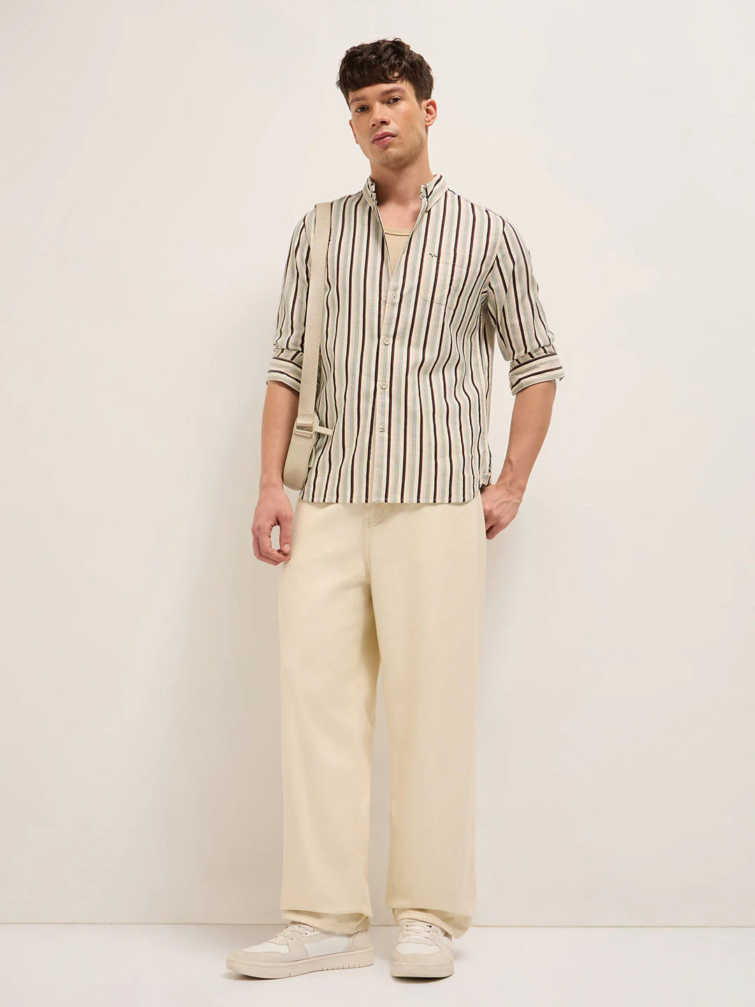 Multicolor Vertical Stripe Slim Fit Cotton Casual Shirt - Image 4
