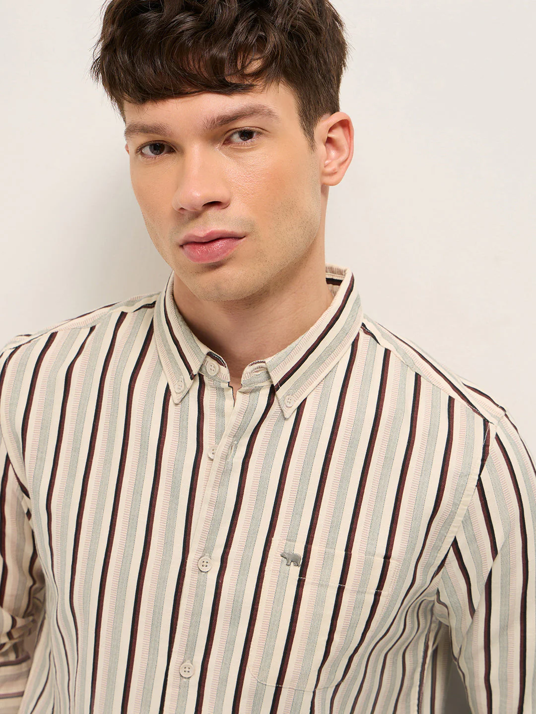 Multicolor Vertical Stripe Slim Fit Cotton Casual Shirt - Image 5