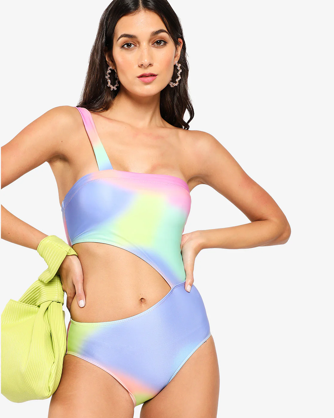 Multicolour Cut Out One Shoulder Swim Suit - Image 7
