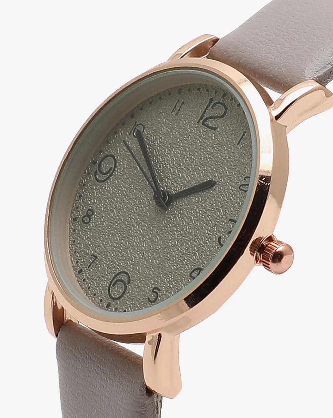 Grey & Gold Analog Round Dial With Black Hour Marker & Grey Leather Strap - Image 4