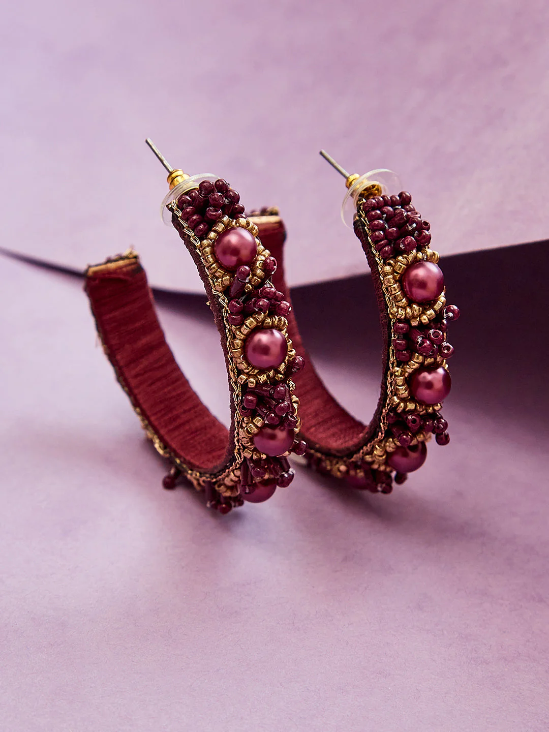 MAROON BEADS ELEGANT HOOPS