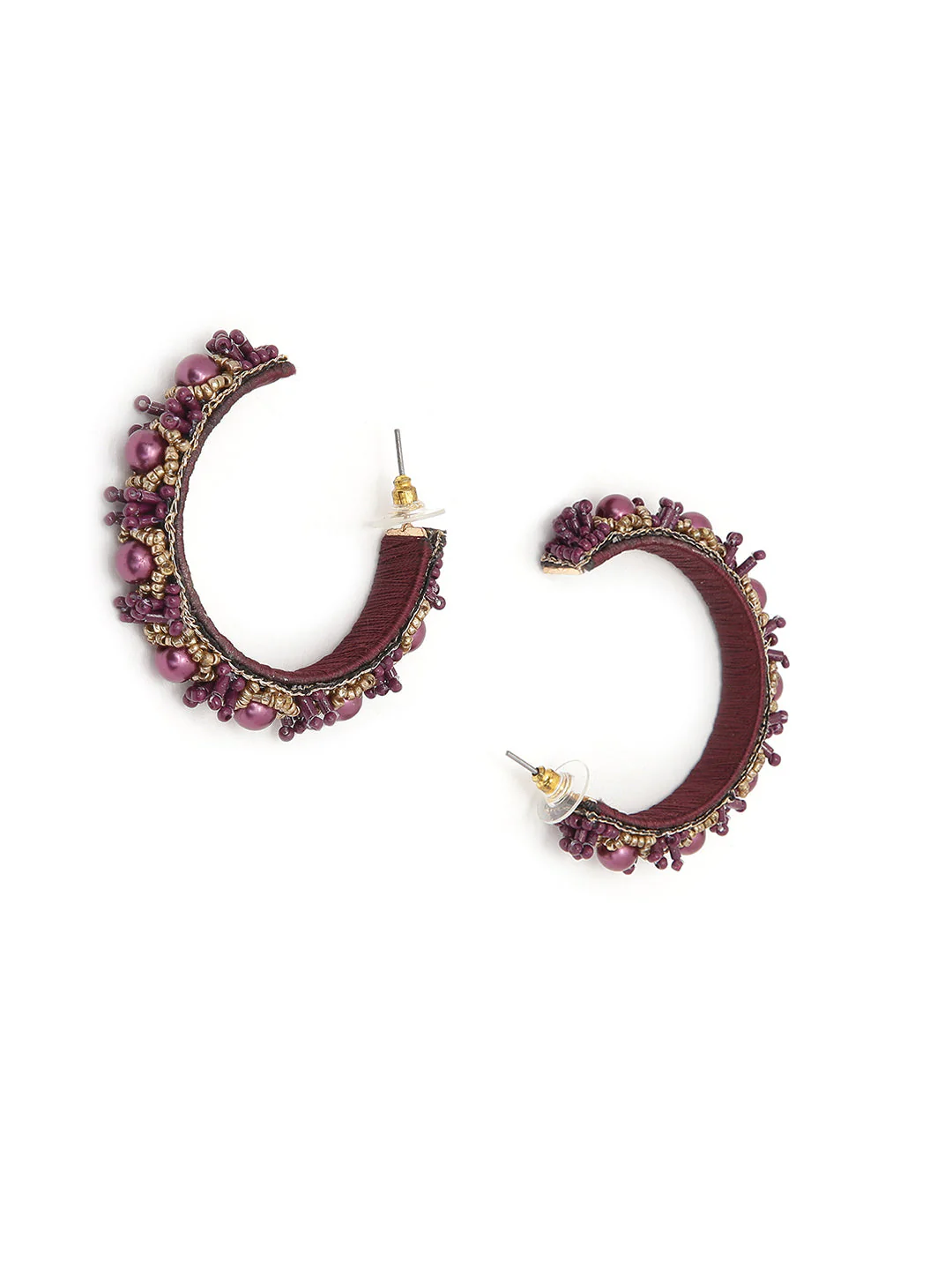 MAROON BEADS ELEGANT HOOPS - Image 3