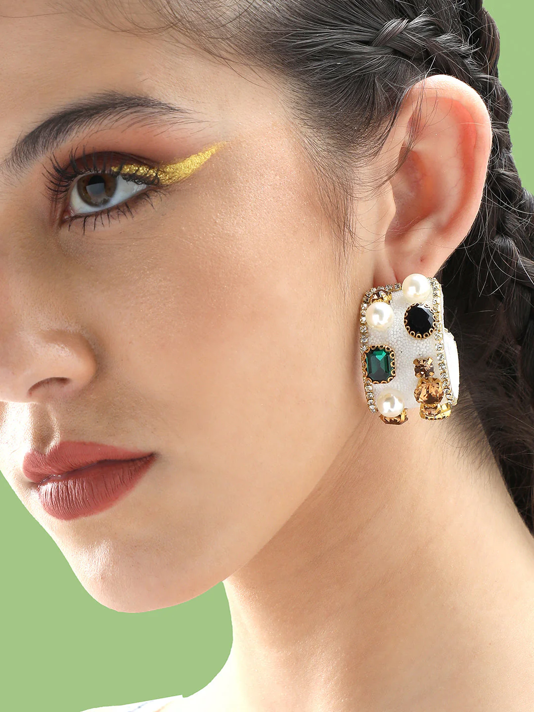 Gold Plated Party Designer Stone Drop Earring - Image 2