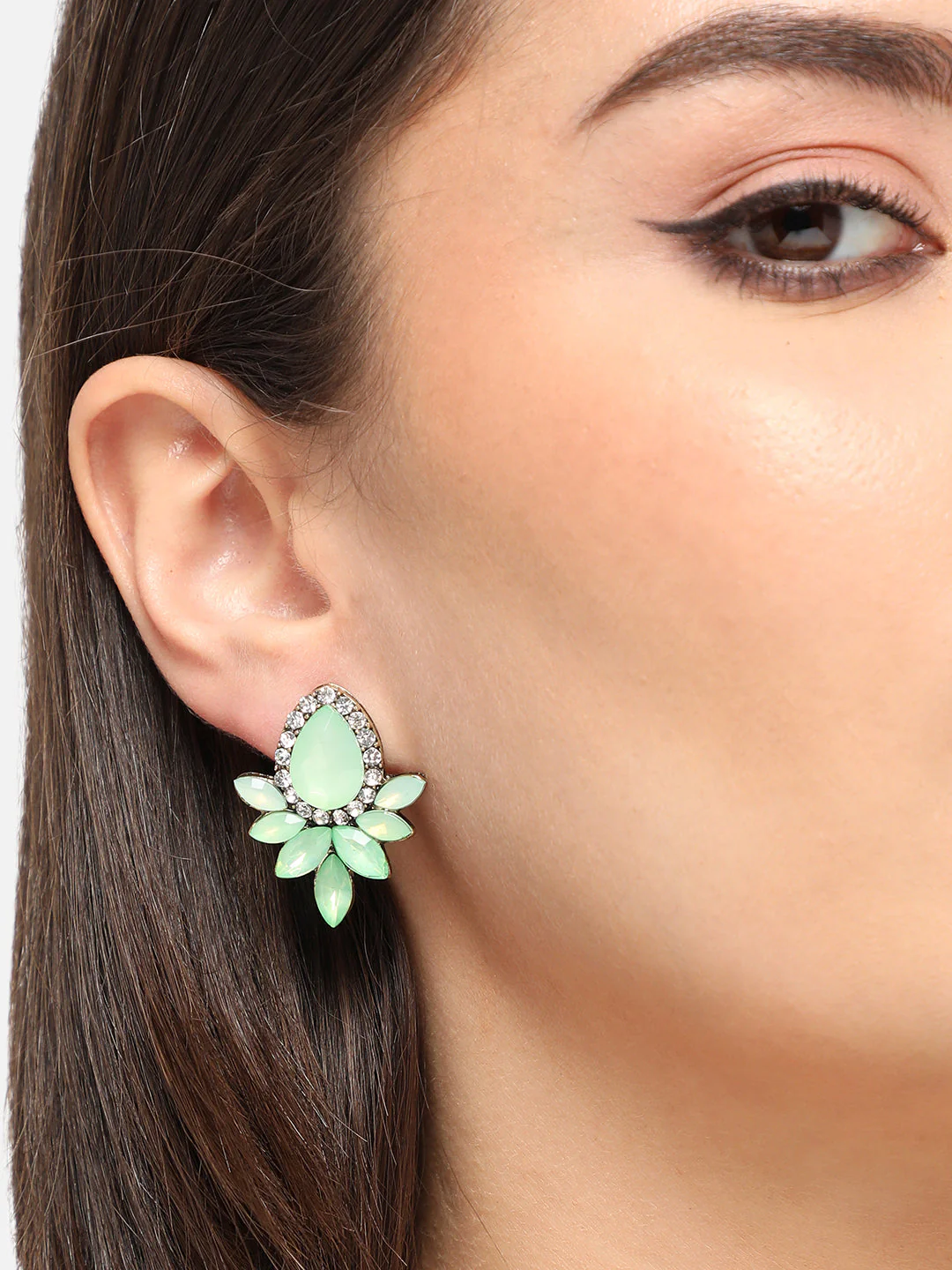 GOLD PLATED PARTY DESIGNER STONE DROP EARRING FOR WOMEN - Image 3