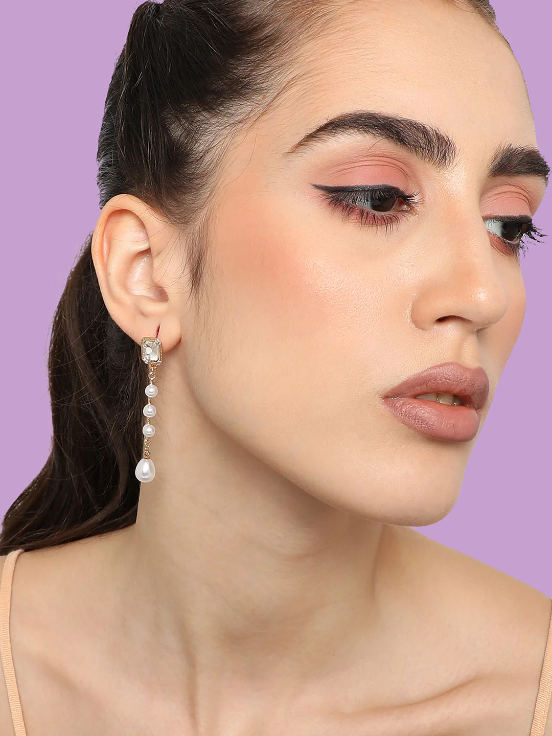 GOLD PLATED PARTY DESIGNER STONE DROP EARRING FOR WOMEN - Image 2