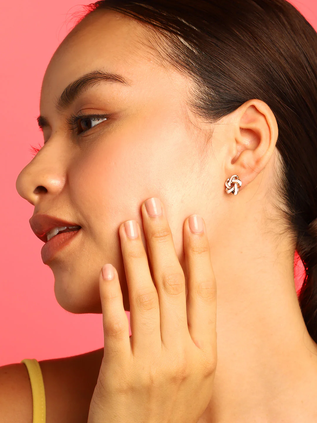 Gold Plated White Stud Earrings - Image 3