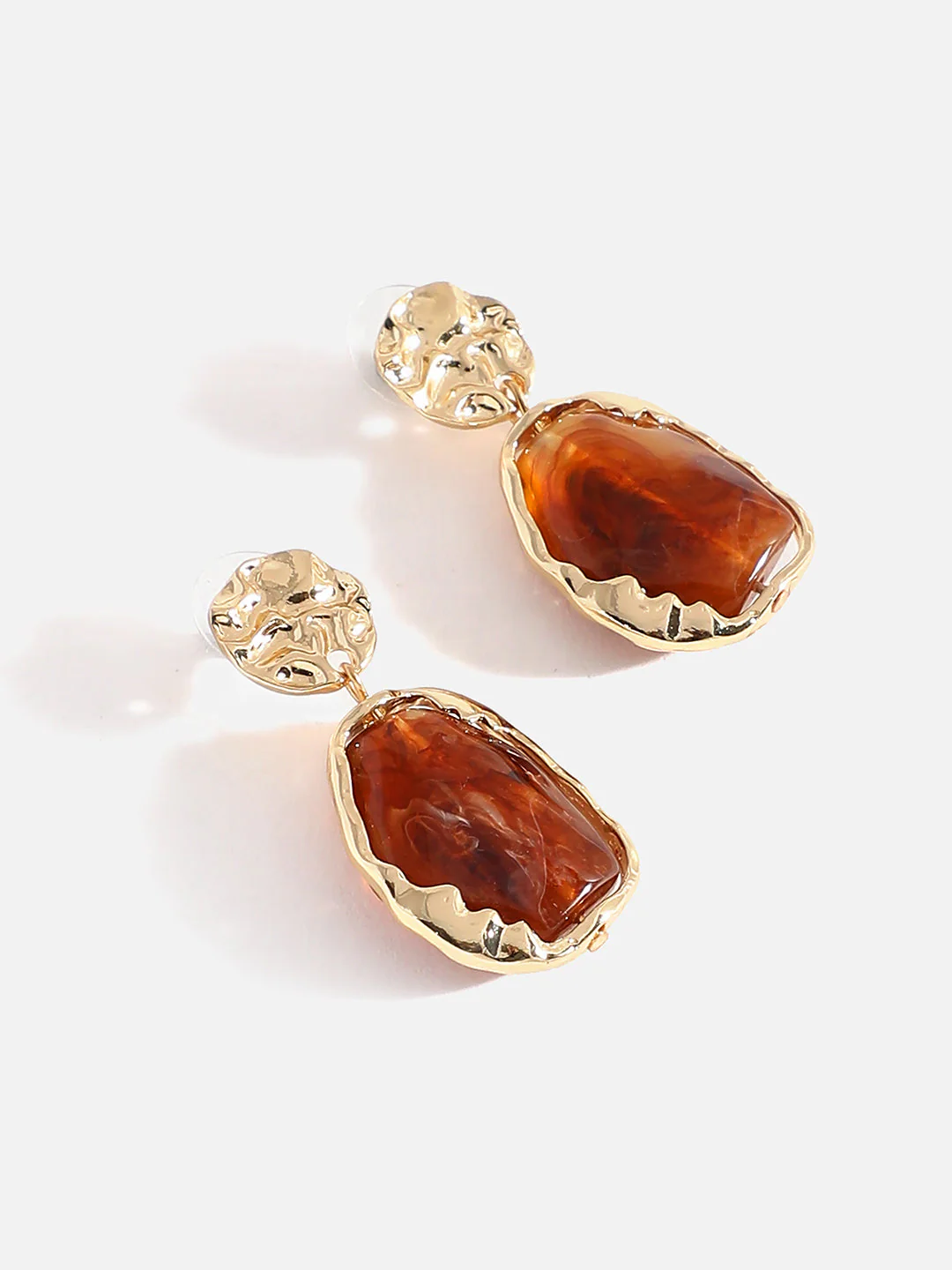 Brown Stone Gold Plated Drop Earrings - Image 4