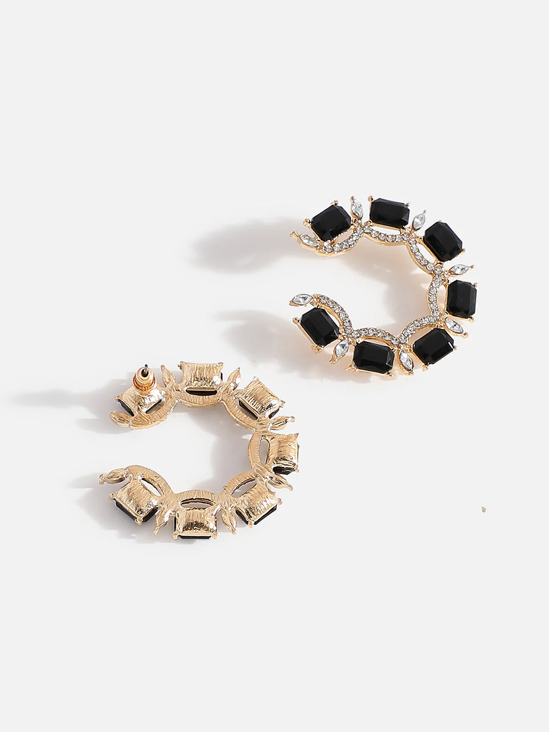 GOLD PLATED BLACK STONES STUD EARRING WOMEN AND GIRLS - Image 2