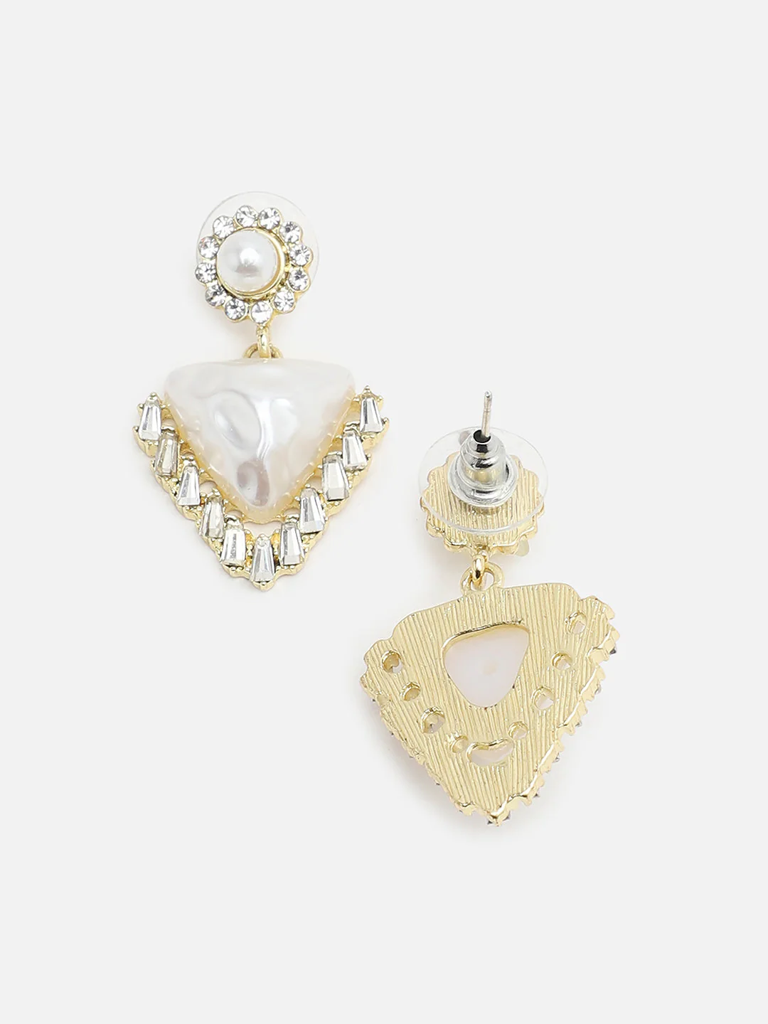 Gold Plated Party Designer Stone and Pearls Drop Earring For Women - Image 5