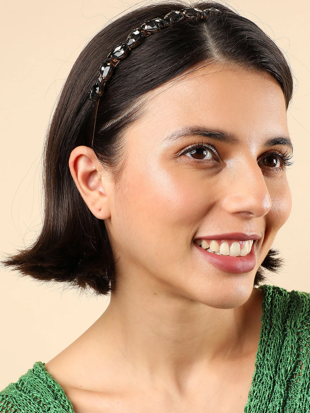 Green Stones Gold Plated Hairband - Image 3