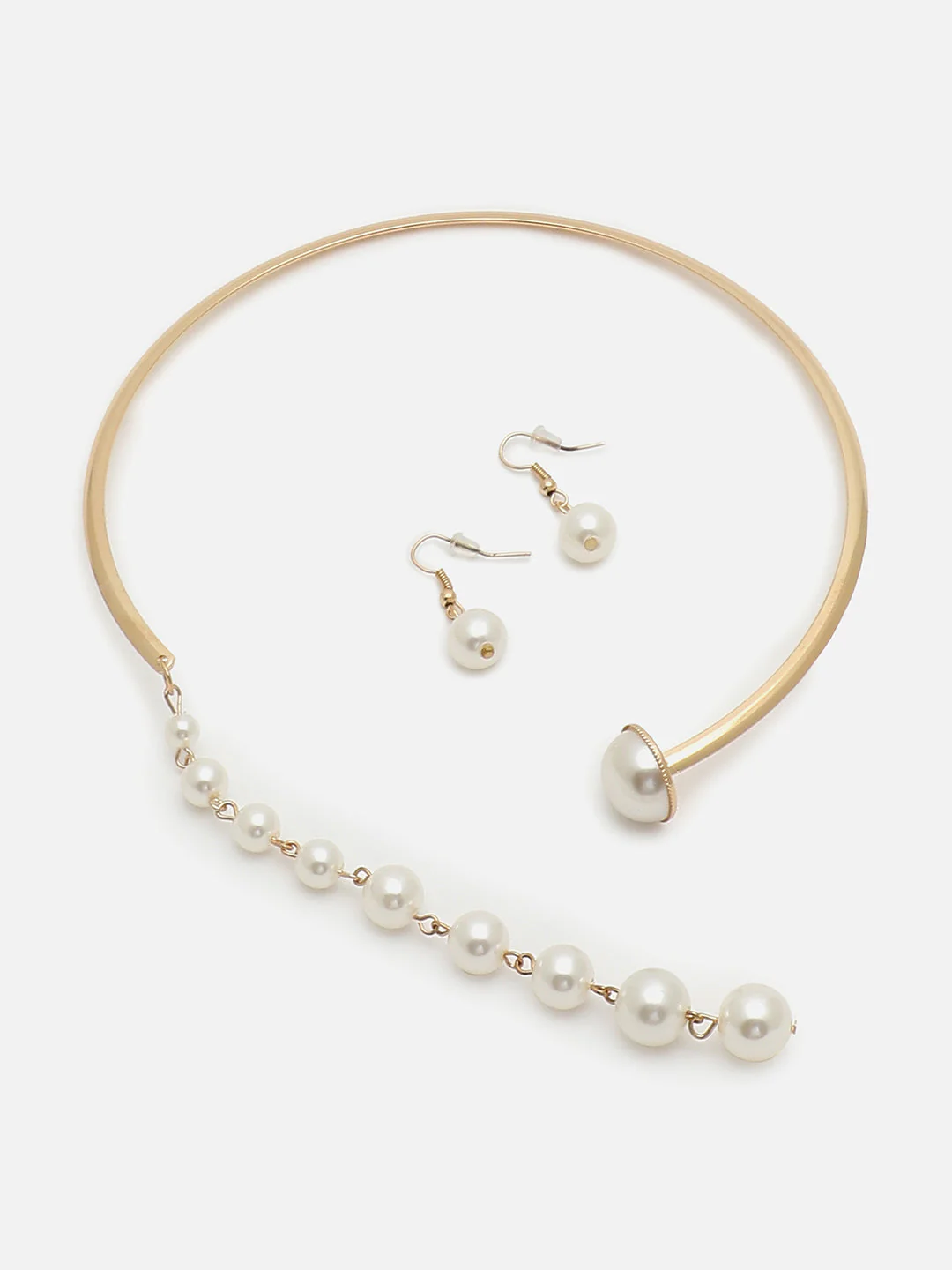 GOLD PLATEDPEARL CHOKER NECKLACE WITH EARRINGS FOR WOMEN AND GIRLS - Image 2