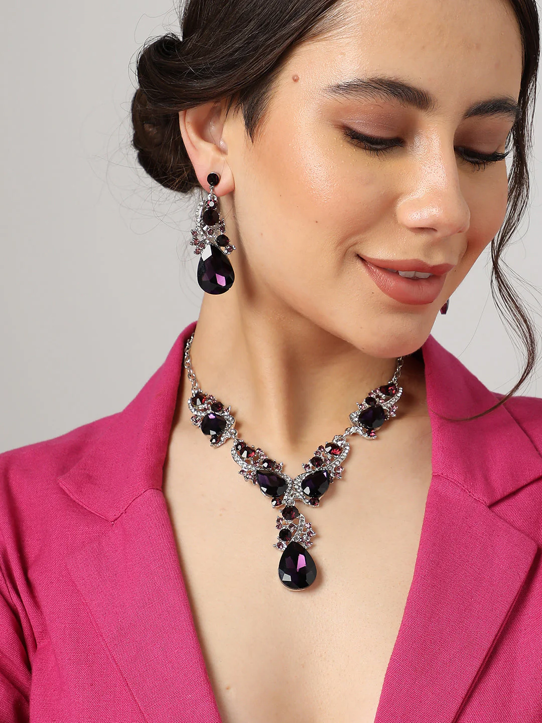 Gold Plated Designer Stone Necklace and Earring Set - Image 5