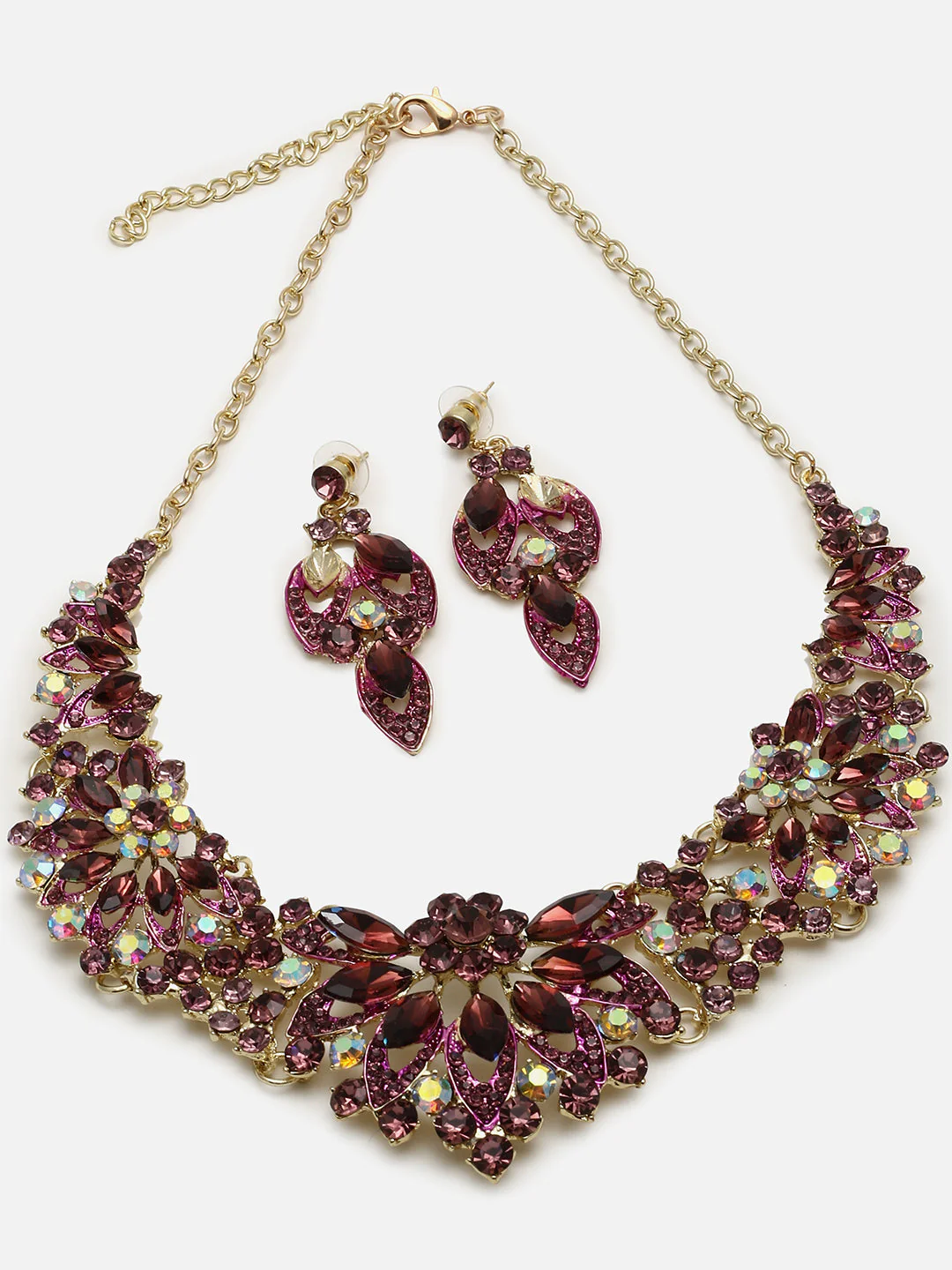 Gold Plated Designer Stone Necklace and Earring Set - Image 2