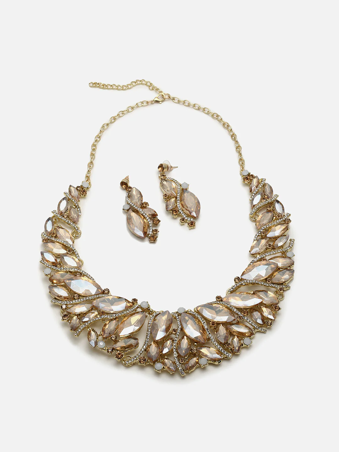 Gold Plated Designer Stone Necklace and Earring Set - Image 2