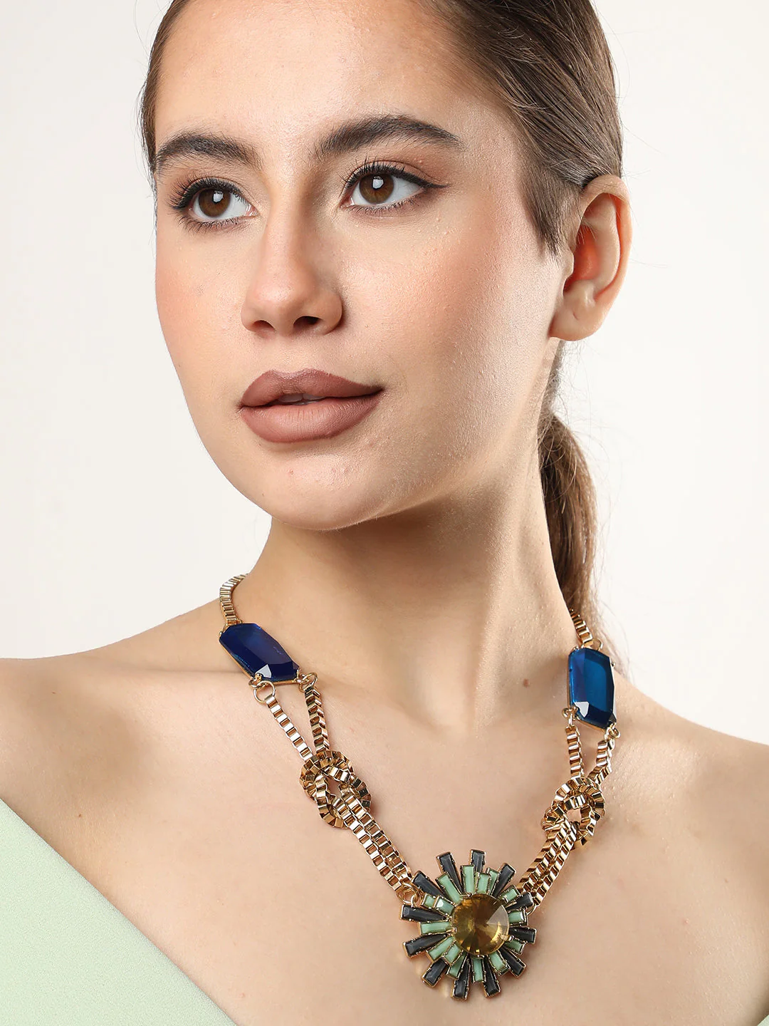GOLD PLATED MULTI-COLOUR STONE DESIGNER NECKLACE FOR WOMEN AND GIRLS - Image 7