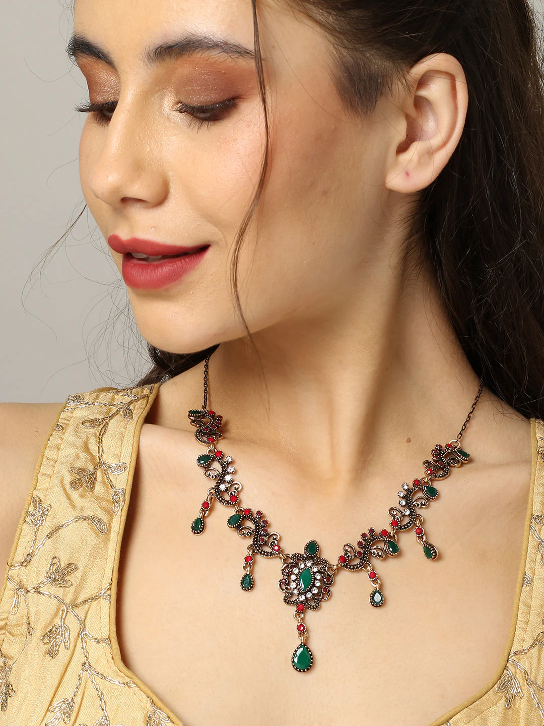 Gold Plated Designer Stone Necklace - Image 4