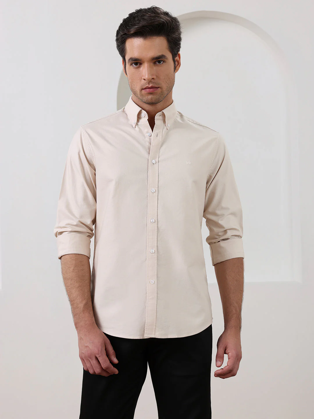 Beige Regular Fit Solid Casual Cotton Shirt for Men (LELON) - Image 2
