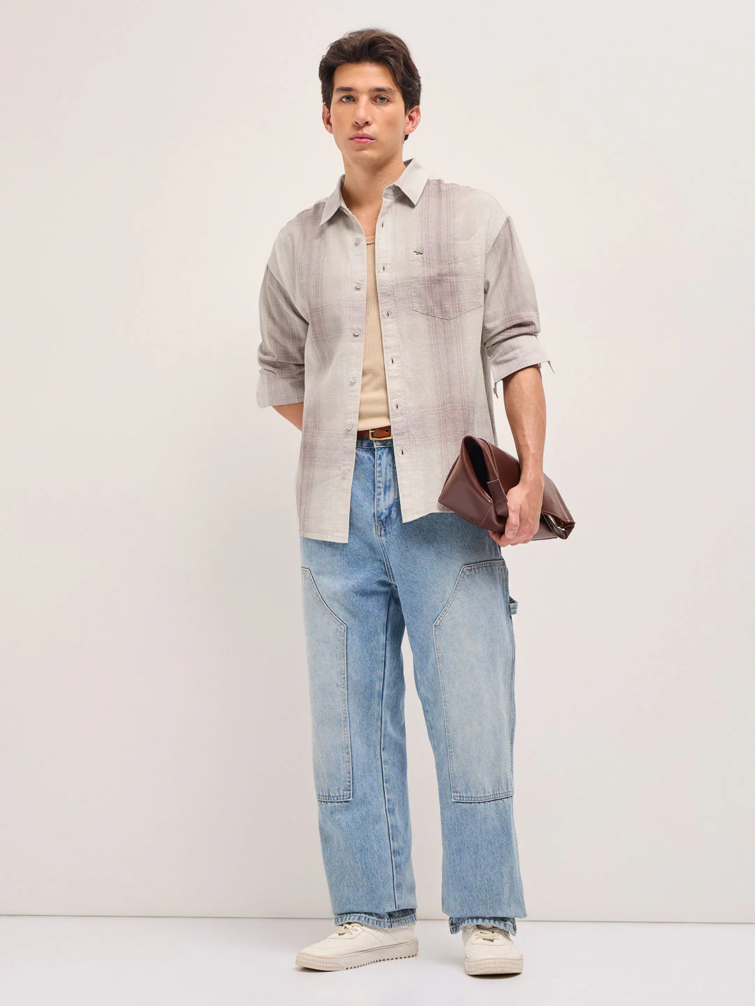 Pink and Cream Checkered Relaxed Fit Casual Shirt - Image 4