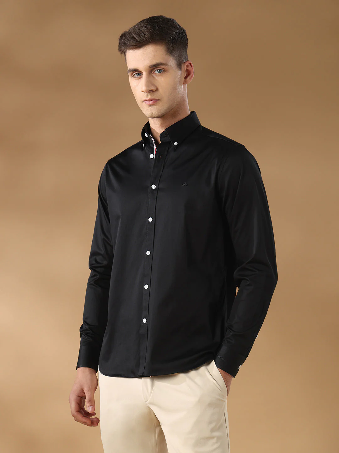 Black Regular Fit Formal Satin Shirt - Image 3