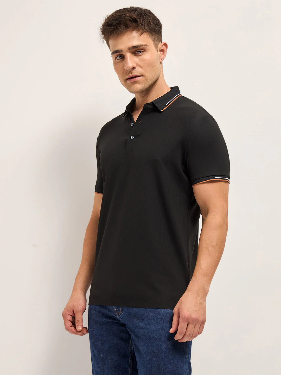 Black Soft Texture with Seamless Edges Slim Fit Performance Polo - Image 3