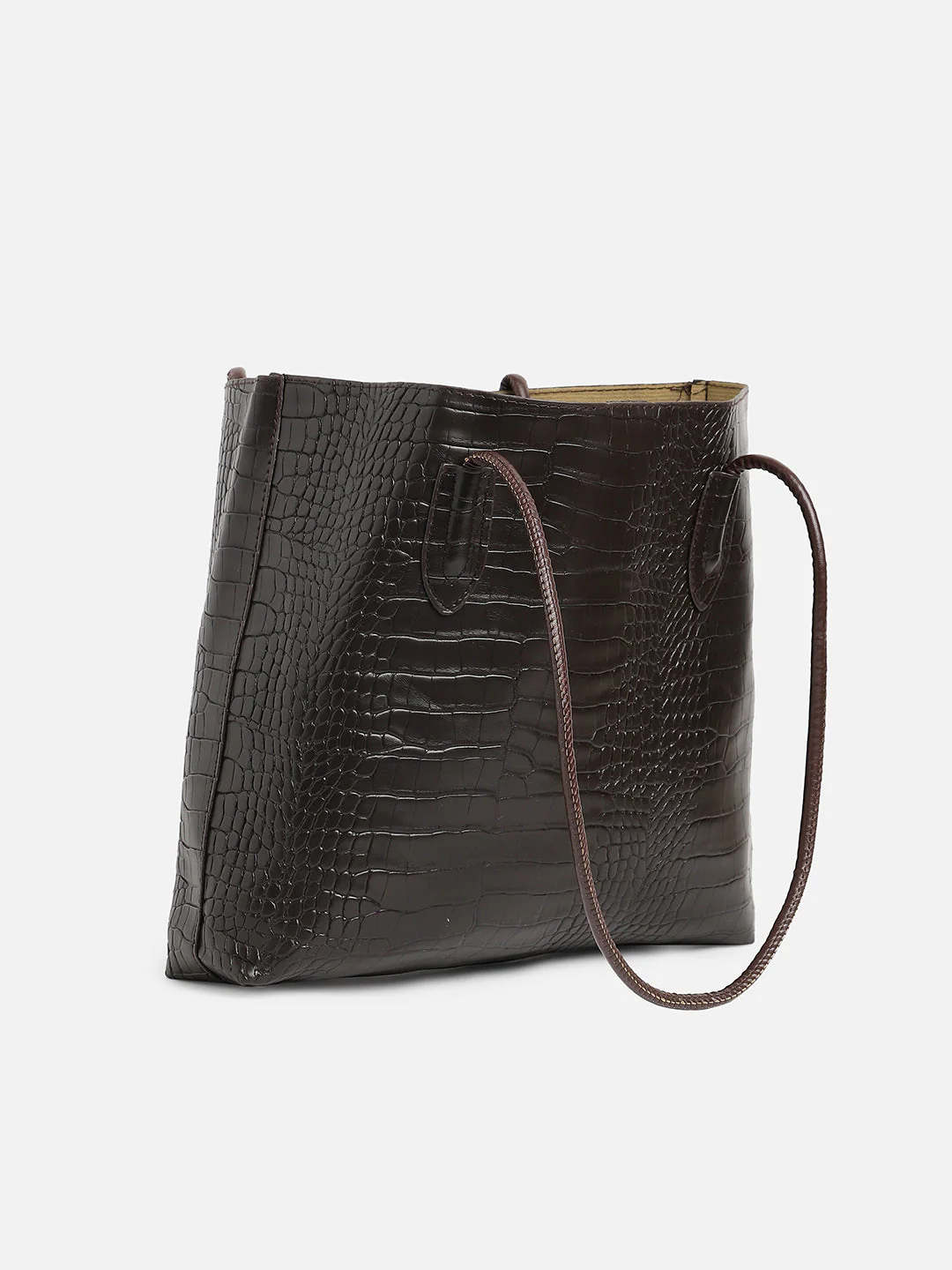 Black Textured Vegan Leather Tote Bag With Pouch Set - Image 8