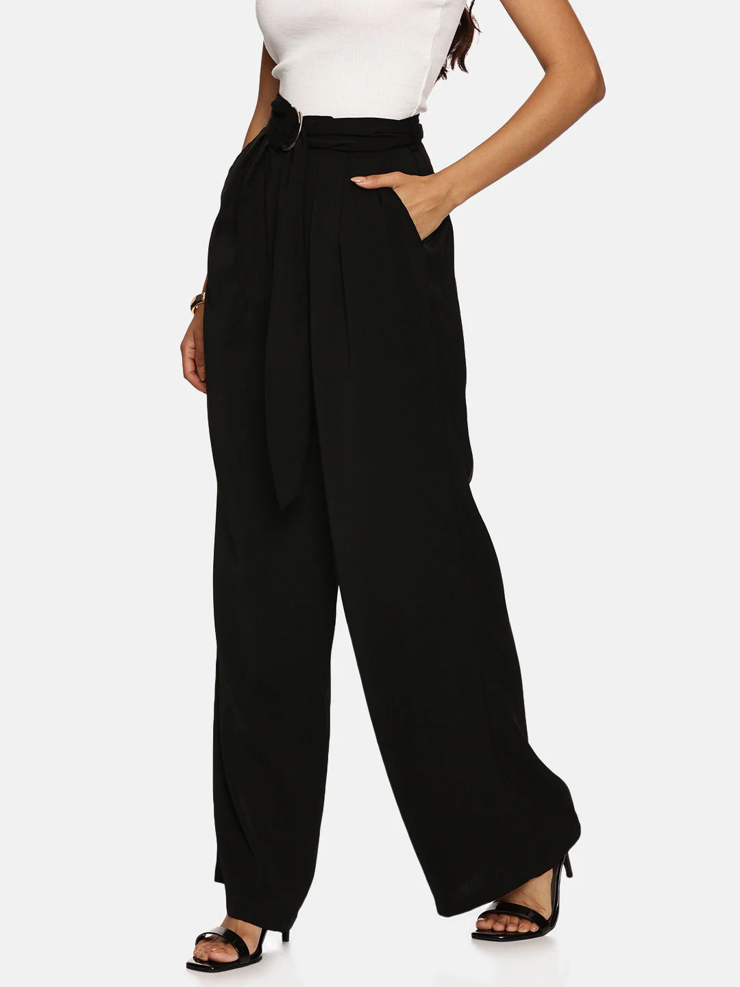 IS.U Black Wide Leg Belted Pant - Image 3