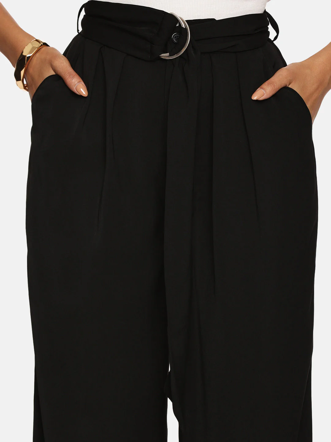 IS.U Black Wide Leg Belted Pant - Image 6