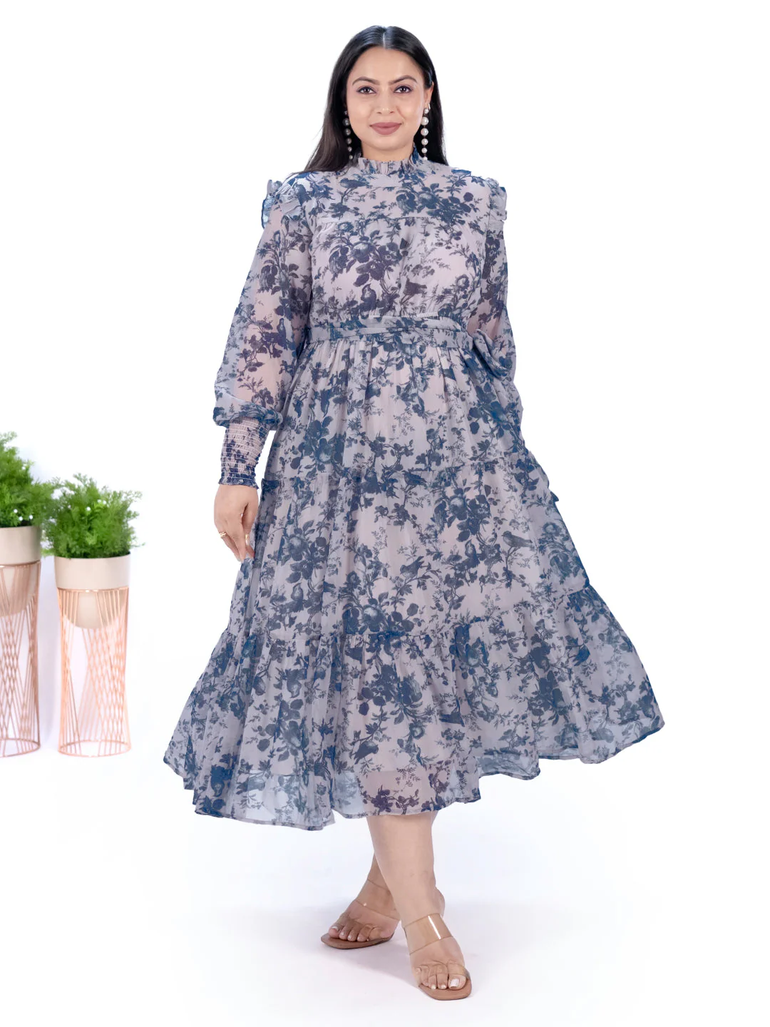 IS.U Blue Floral Tiered Midaxi Dress - Image 4