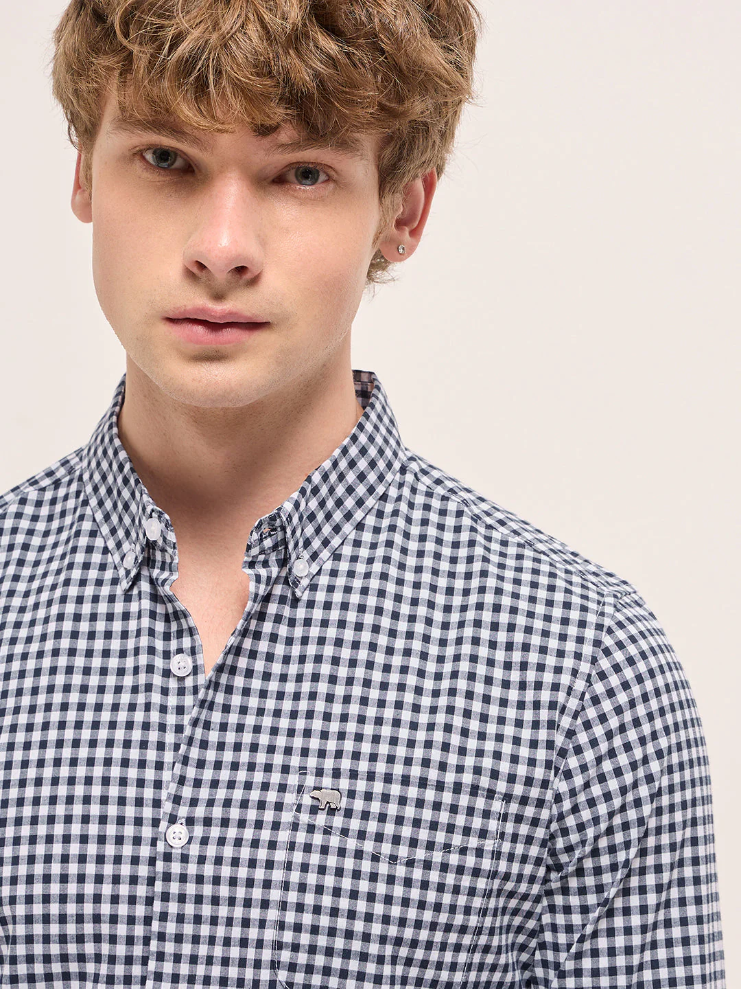 Blue with White Gingham Checks Slim Fit Casual Shirt - Image 5