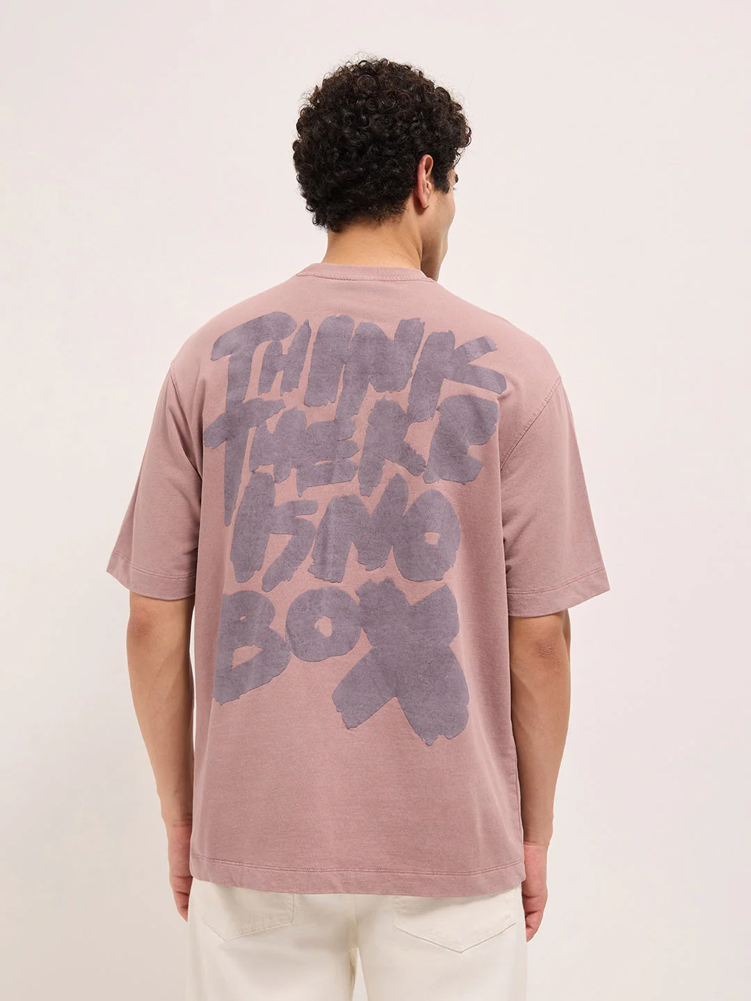 Pink Oversized Crew Neck T-Shirt with Back Graffiti Slogan Print - Image 2