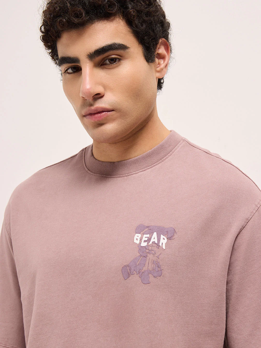 Pink Oversized Crew Neck T-Shirt with Back Graffiti Slogan Print - Image 4