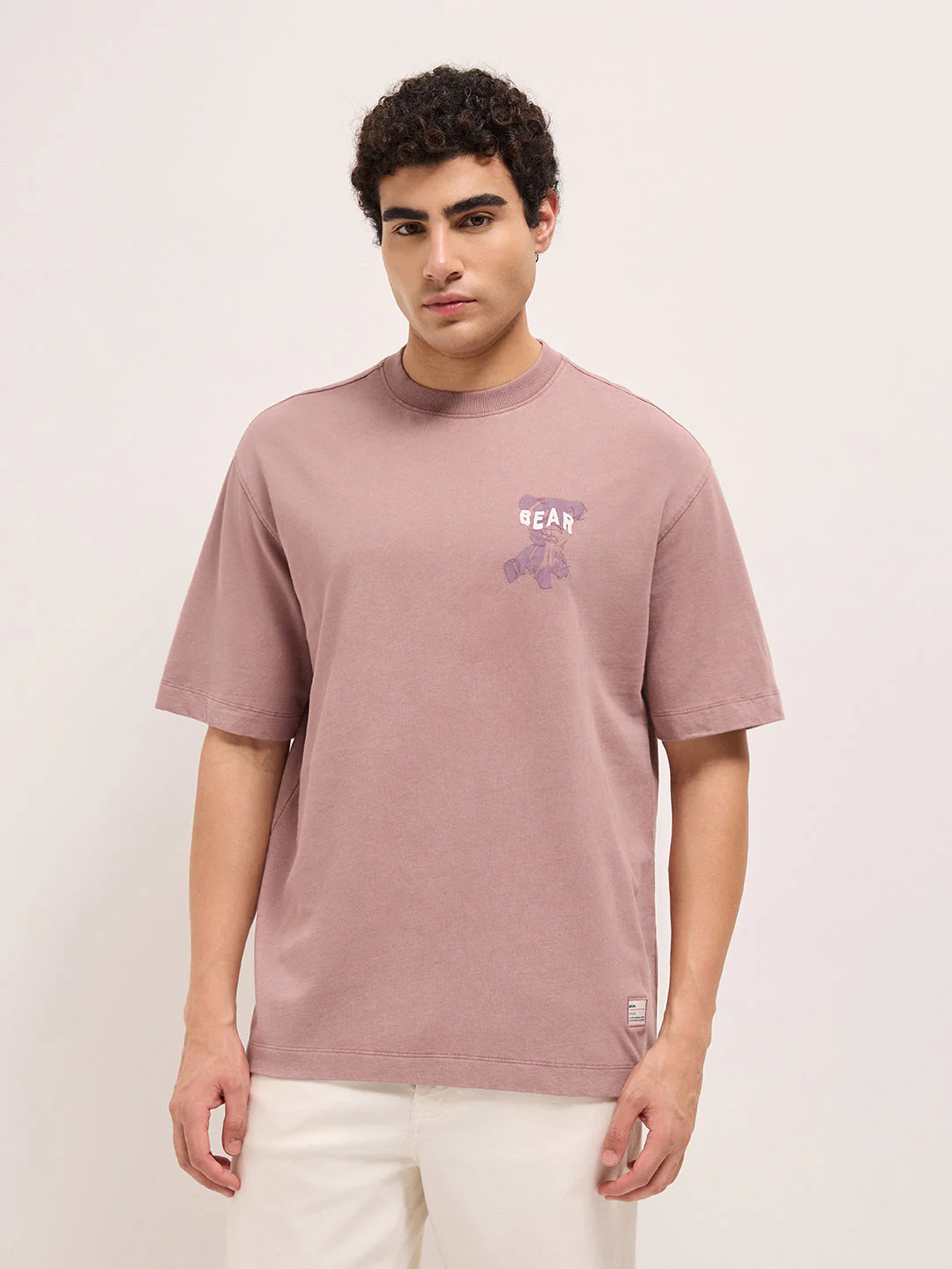Pink Oversized Crew Neck T-Shirt with Back Graffiti Slogan Print - Image 5
