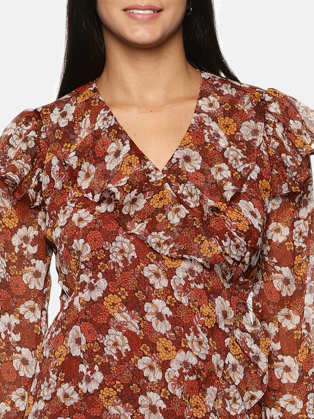 IS.U Brown Ruffle Wrap Dress - Image 5