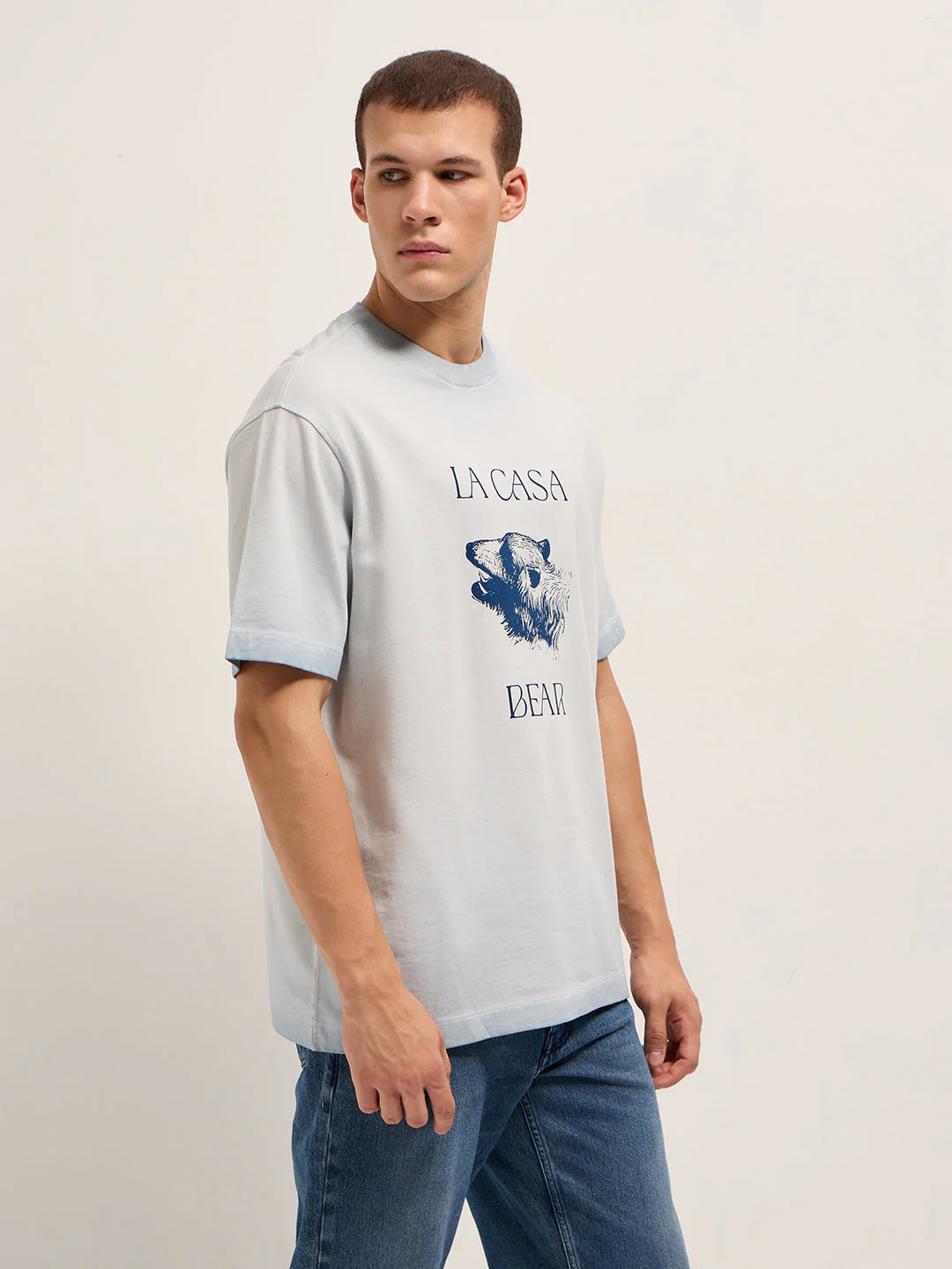 Oversized Crew Neck T-Shirt with Animal Graphic Back Print - Image 2