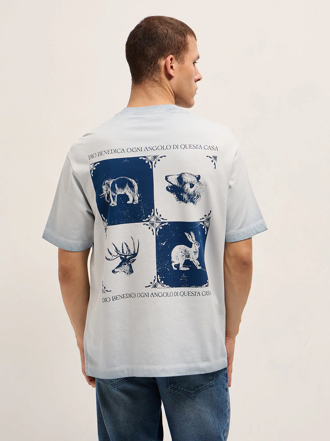 Oversized Crew Neck T-Shirt with Animal Graphic Back Print - Image 3