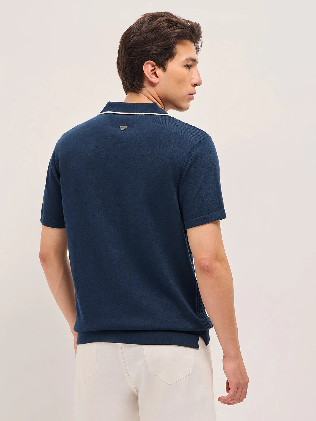 Blue Regular Fit Textured Flat Knit Polo - Image 2
