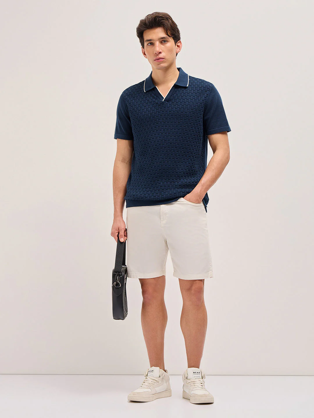 Blue Regular Fit Textured Flat Knit Polo - Image 4