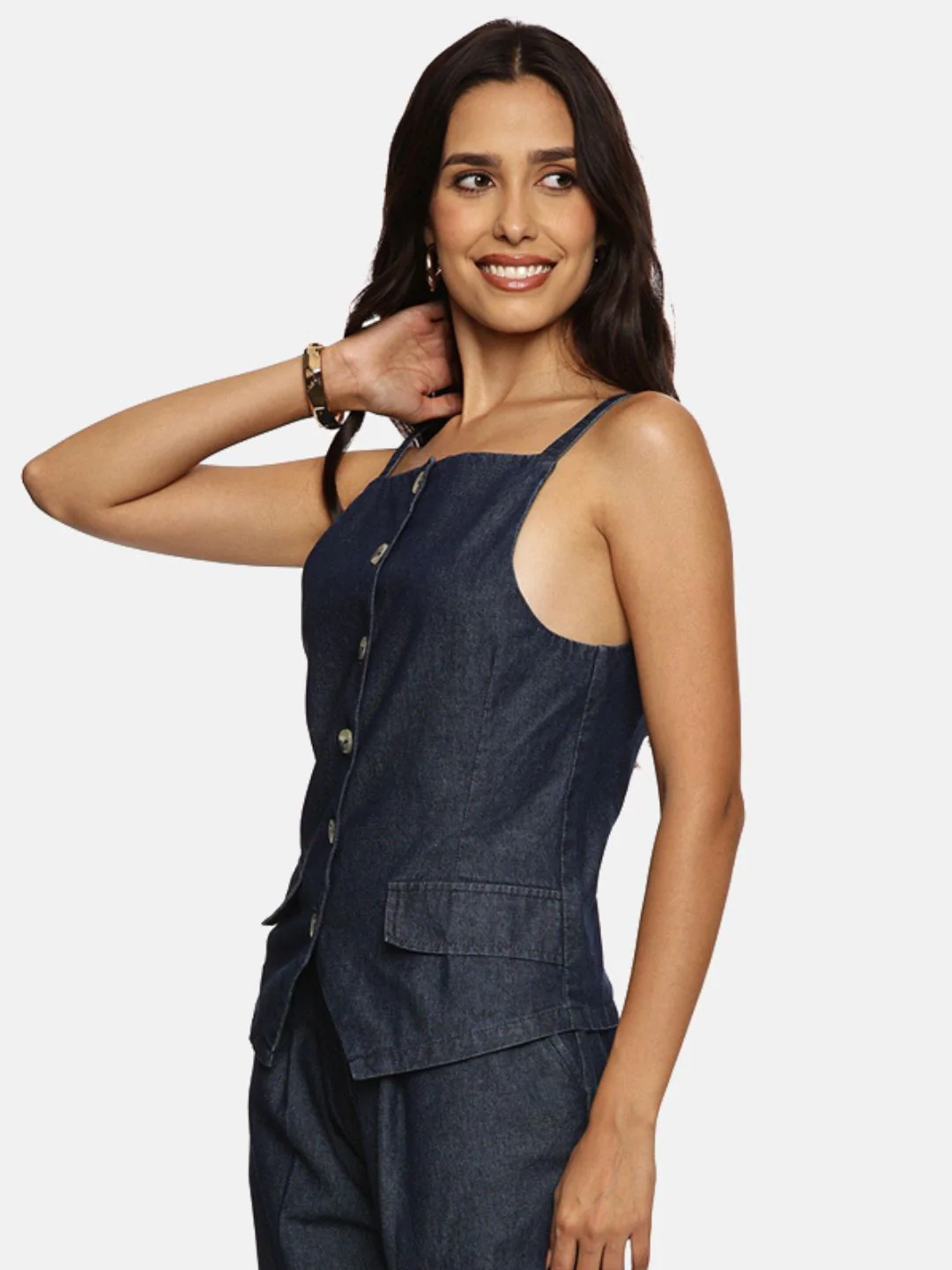 IS.U Dark Blue Denim Vest Top - Image 3
