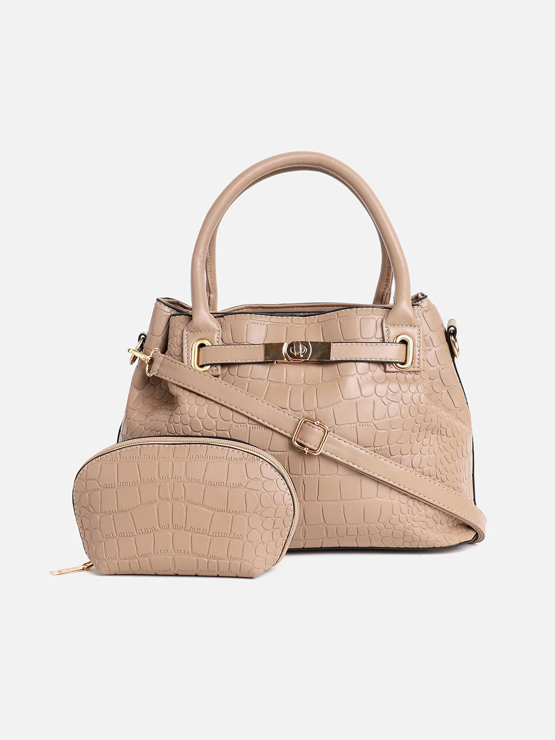 Evelyn Beige HandBag With Pouch Set - Image 6