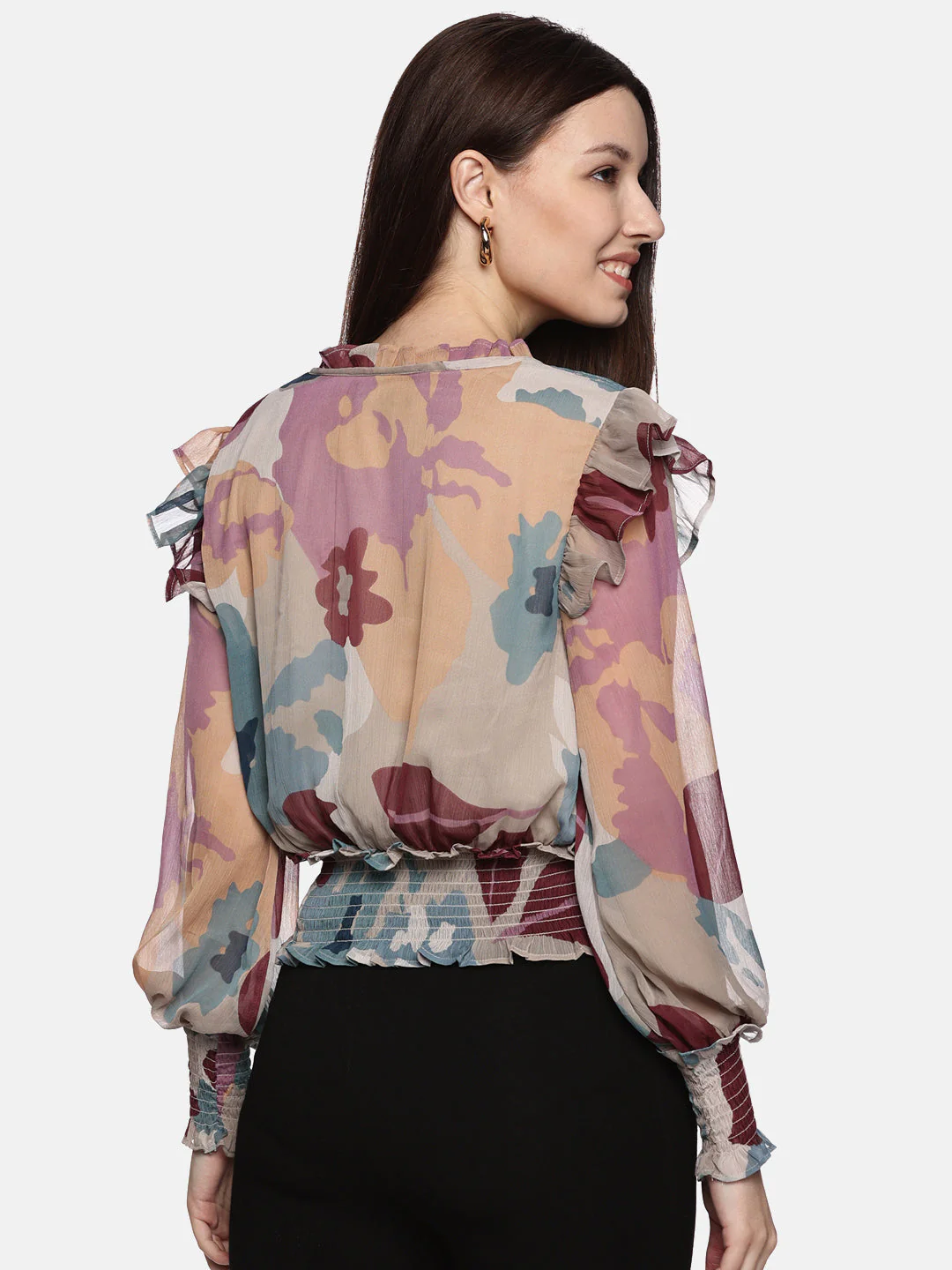 IS.U Floral Abstract Smocked- Sleeve Top - Image 5