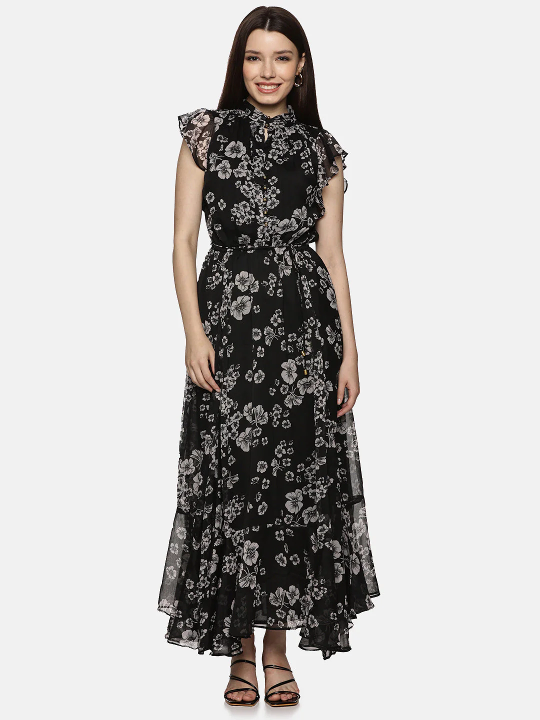 IS.U Floral Black Frilled Dress - Image 2